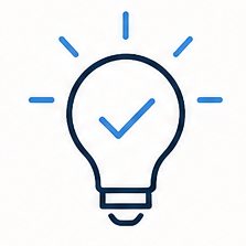 Light bulb icon with checkmark and rays