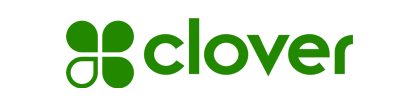 Clover logo with green four leaf clover and text