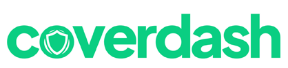 Coverdash green logo text with shield icon