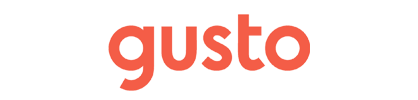 gusto text in red on white background