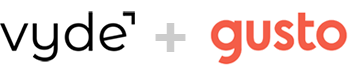 Vyde and Gusto logos with plus sign indicating partnership integration.