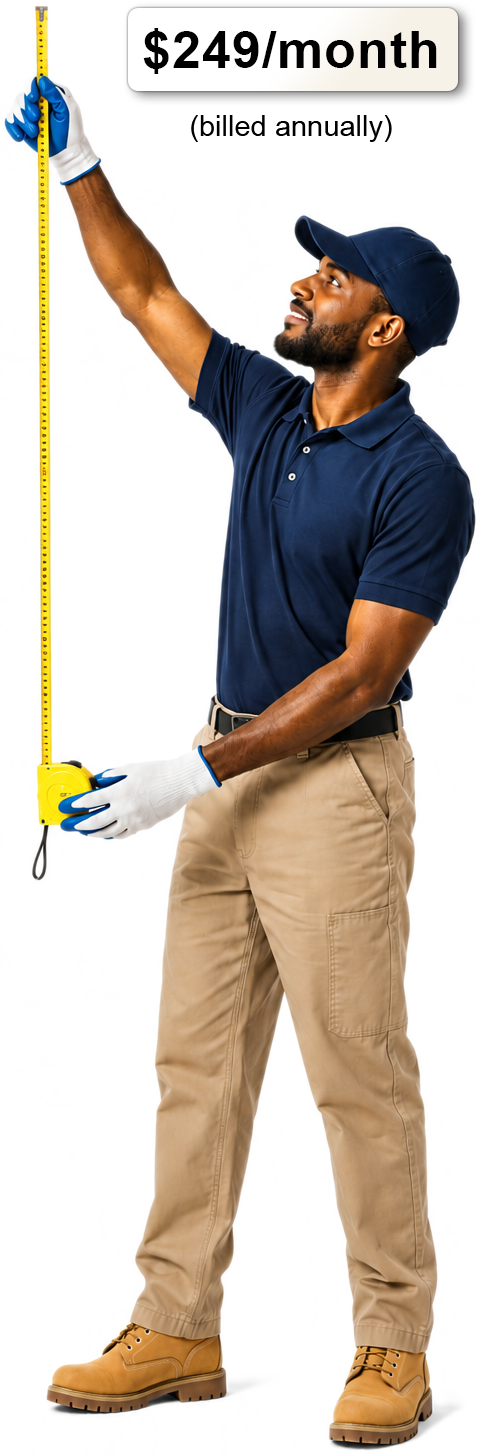Contractor measuring with a tape measure