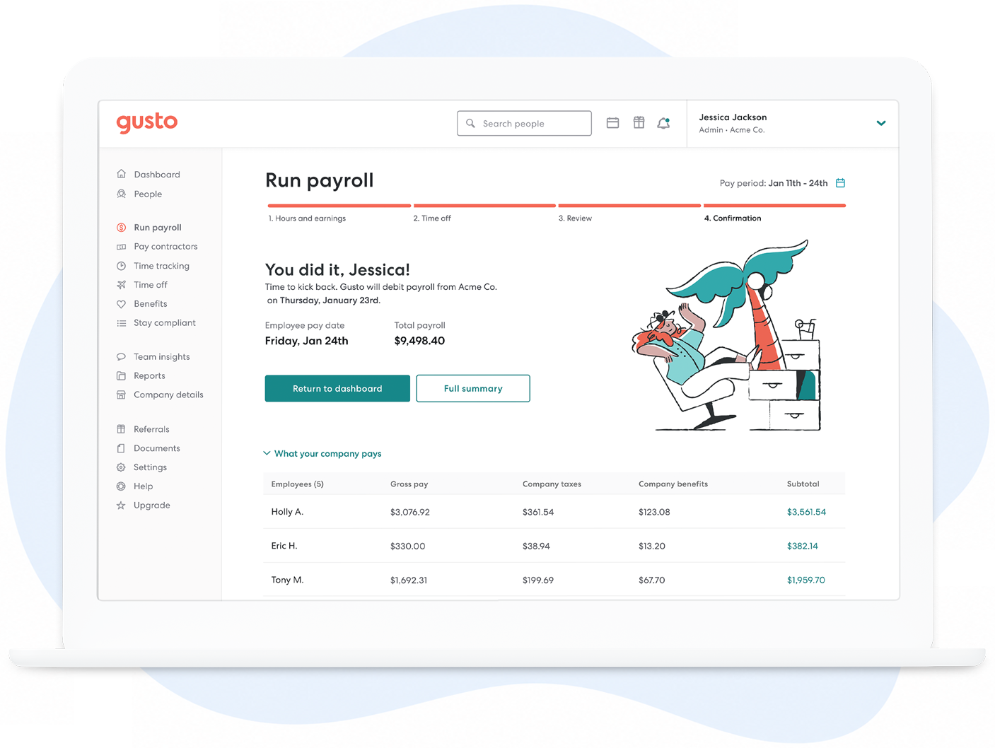 Gusto payroll dashboard preview