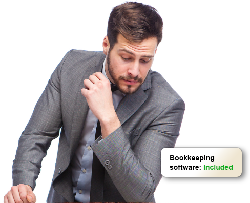 Man considering bookkeeping software Man considering bookkeeping software
