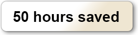 Beige button displaying "50 hours saved" in bold black text